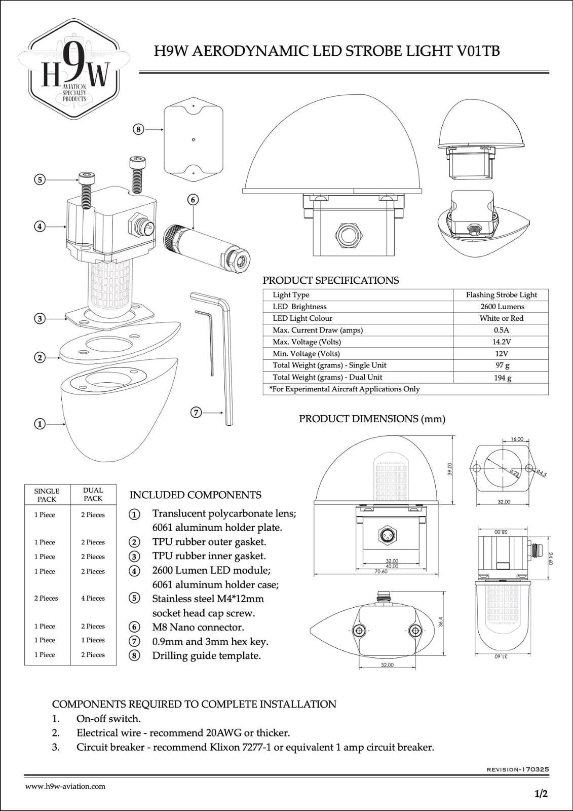 H9W Aerodynamic LED Strobe Light - V01TB