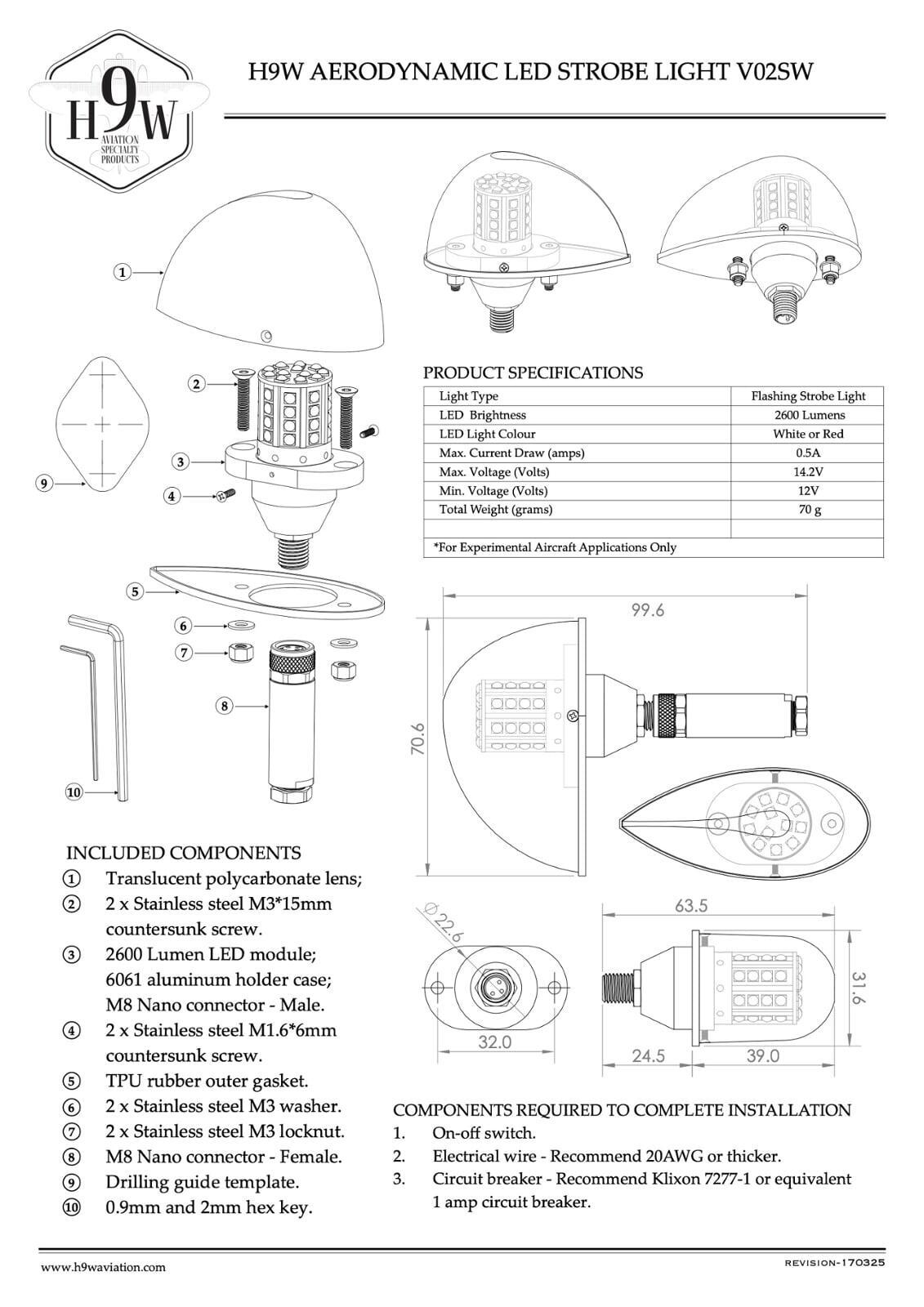 H9W Aerodynamic LED Strobe Light - V02SW