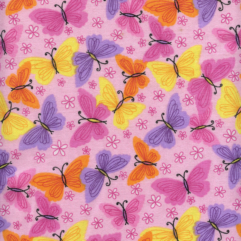 Colorful Butterflies Pink Flannel
