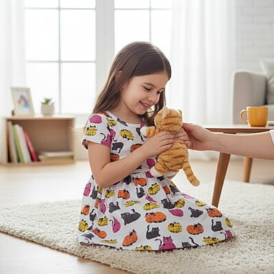 Baby Girl's Short-Sleeve Cat Print Dress Baby Girl's Short-Sleeve Cat Print Dress