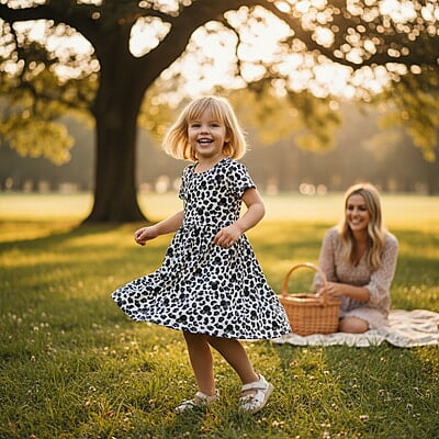 4 Baby Girl's Short-Sleeve Leopard and Mouse Print Dress 4 Baby Girl's Short-Sleeve Leopard and Mouse Print Dress