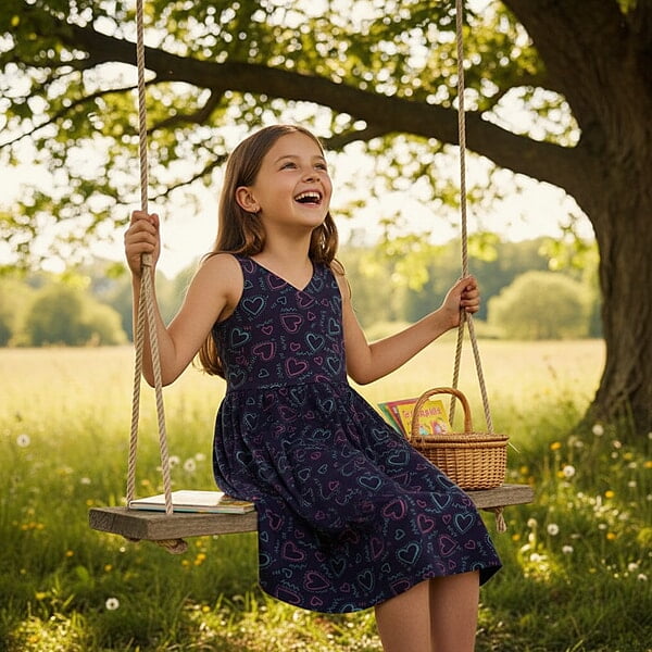 Sleeveless Navy Neon Heart Sketch Pinafore Dress ( L size 9-12 years) Sleeveless Navy Neon Heart Sketch Pinafore Dress ( L size 9-12 years)