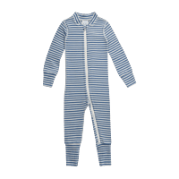 Long-Sleeve Striped Zip-Front Jumpsuit (Dusty Grey and White ) Long-Sleeve Striped Zip-Front Jumpsuit (Dusty Grey and White )