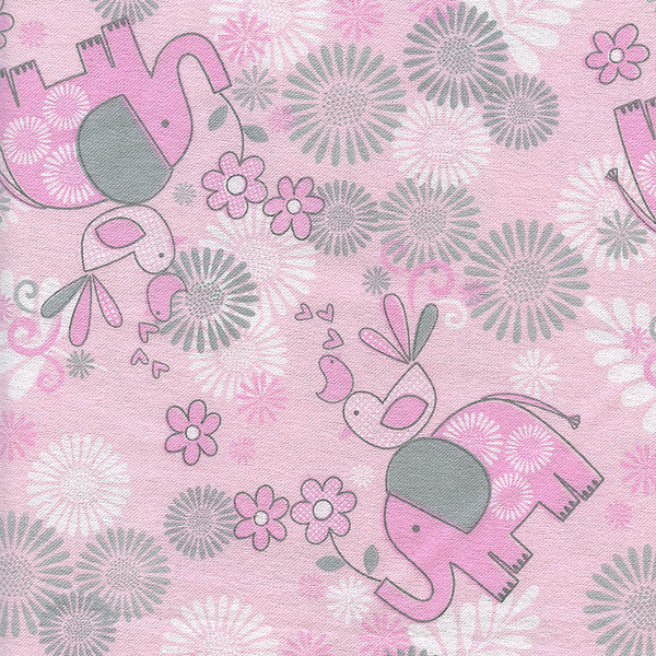 Groovy Elephant on Pink Flannelette