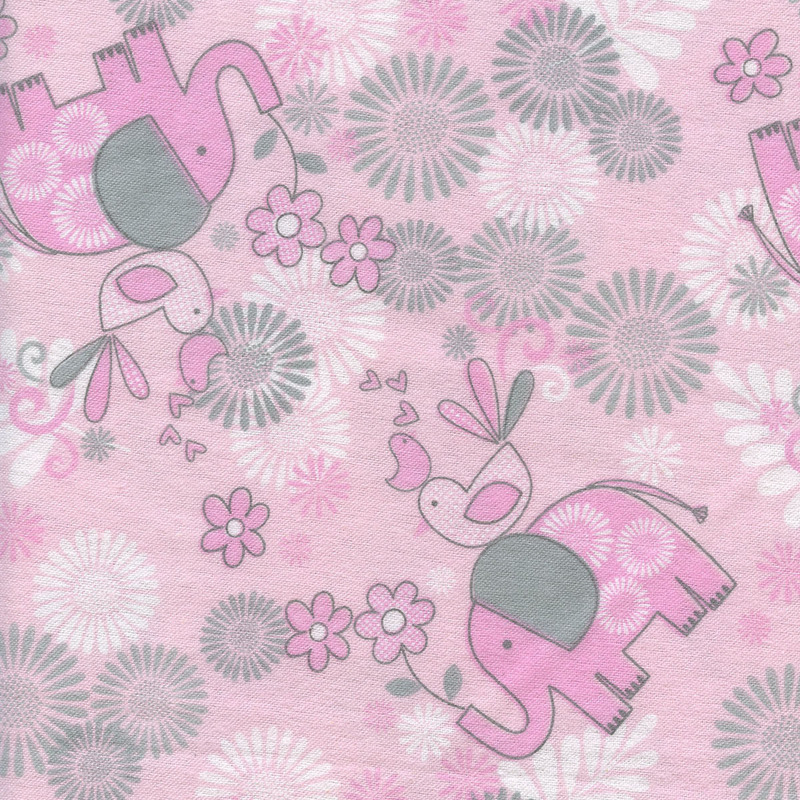 Groovy Elephant on Pink Flannelette