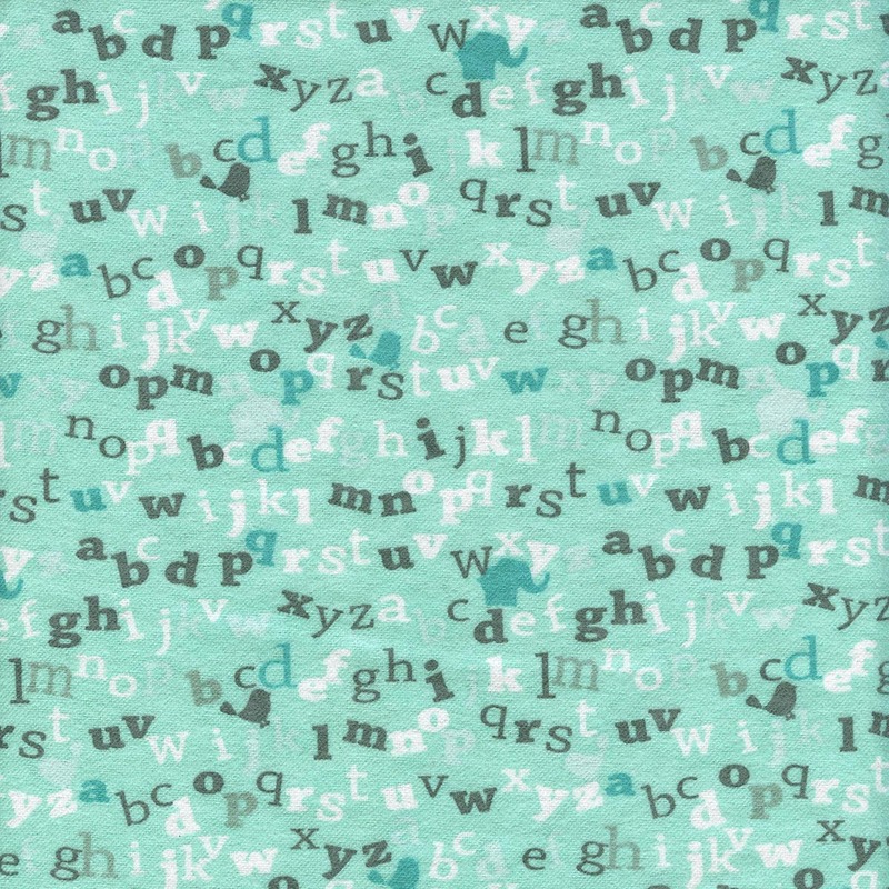Alphabet Toss on Turquoise Flannelette