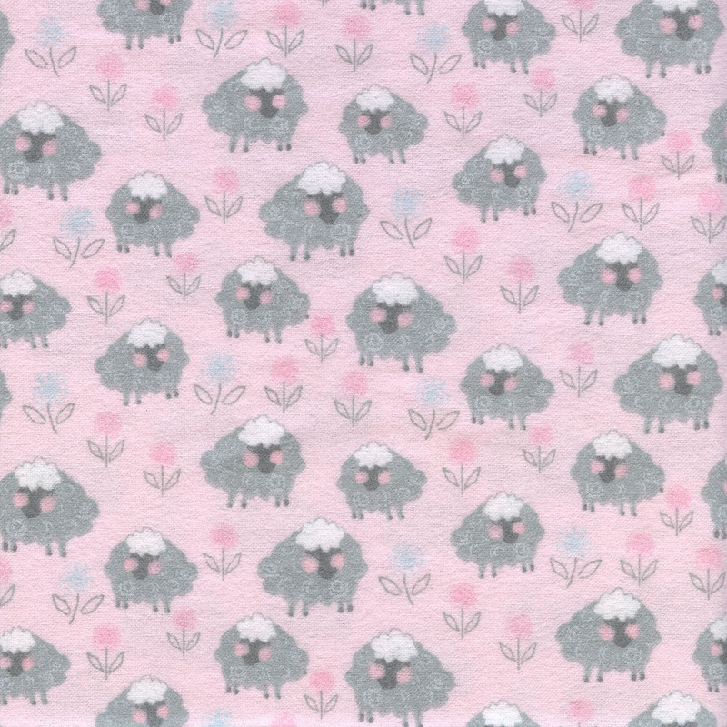 Baa Baa Black Sheep Pink Flannelette