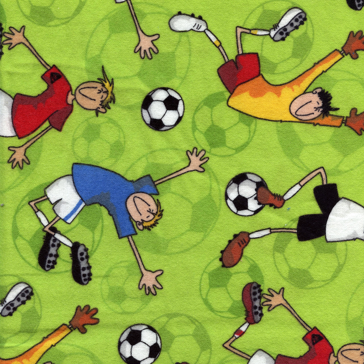 Boys Playing Soccer Lime Flannel