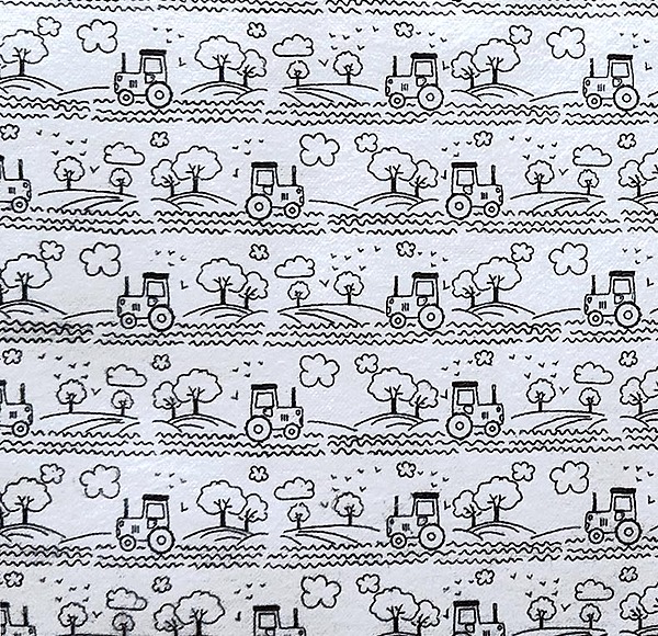 Playful Cuties Tractors Stripe White Flannel