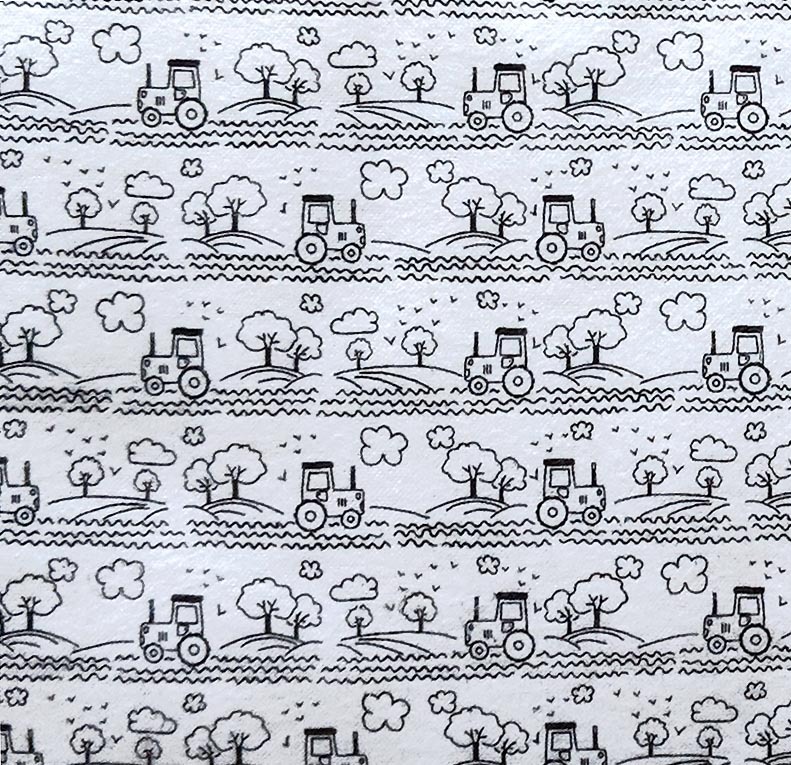 Playful Cuties Tractors Stripe White Flannel