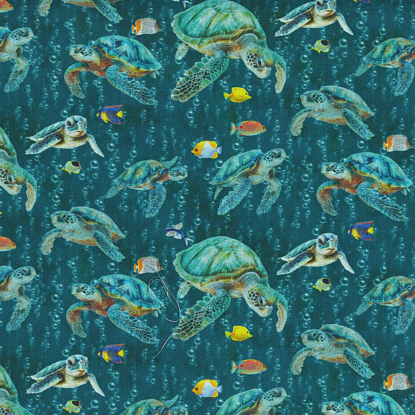 Under the Sea:  Turtles Swimming on Dark Teal