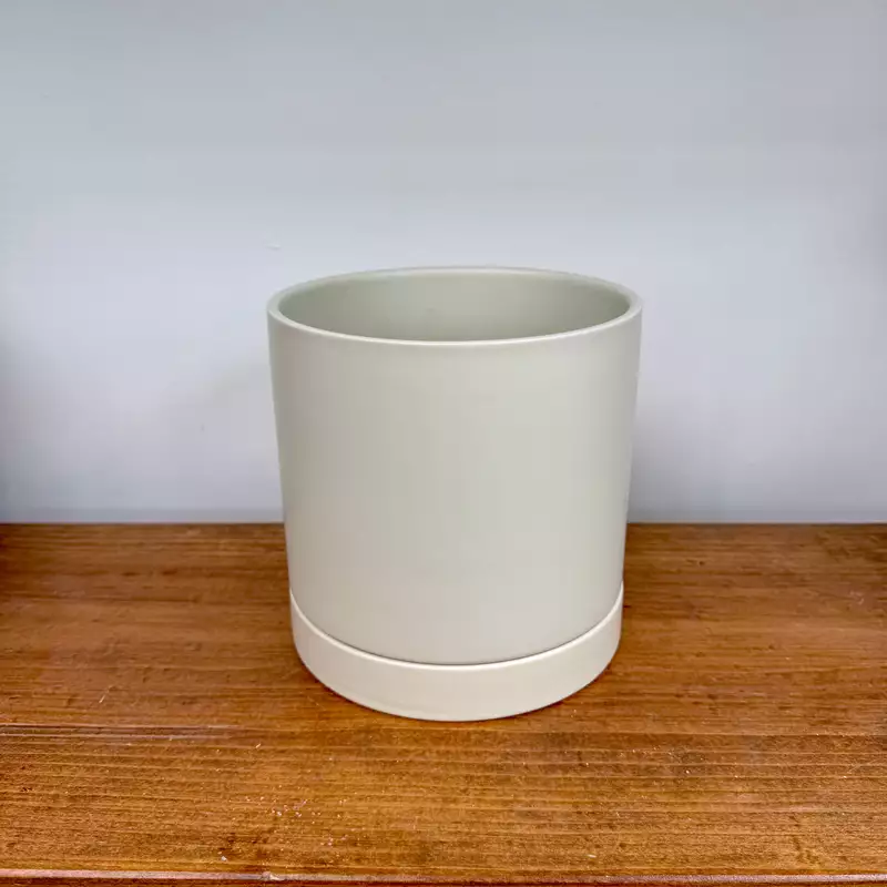Romey Neutral Pot with Saucer - 7"x 7" - Tan