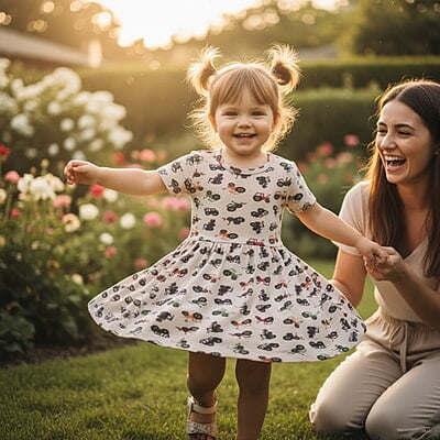 2 Years Baby Girl's Short-Sleeve Tractor Print Dress 2 Years Baby Girl's Short-Sleeve Tractor Print Dress