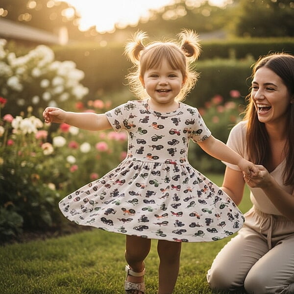 2 Years Baby Girl's Short-Sleeve Tractor Print Dress 2 Years Baby Girl's Short-Sleeve Tractor Print Dress