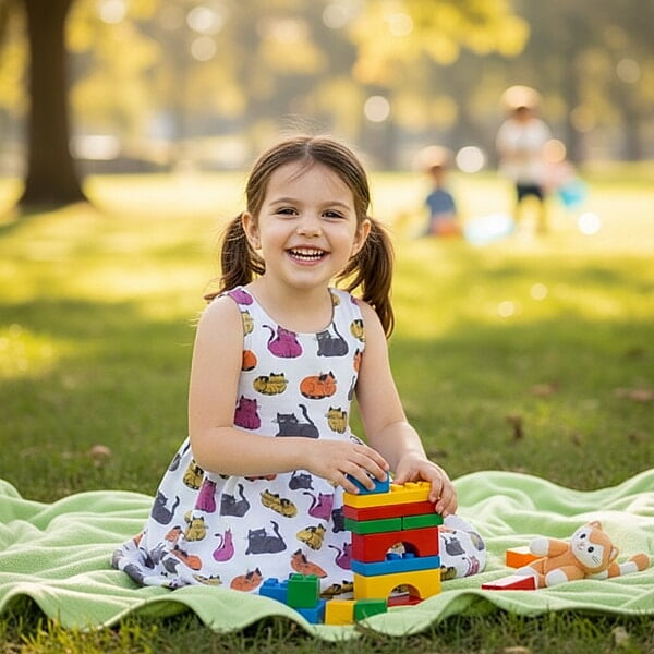 Sleeveless Colorful Cat Print A-Line Dress ( XL size 12-14 years) Sleeveless Colorful Cat Print A-Line Dress ( XL size 12-14 years)