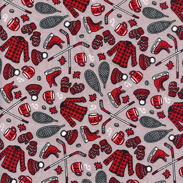 So Canadian Eh? Winter Sports Flannel on Grey by Camelot Fabrics