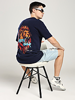 Men’s Navy Blue T-Shirt with Roaring Lion Back Print – Power Meets Style