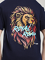 Men’s Navy Blue T-Shirt with Roaring Lion Back Print – Power Meets Style (Relaxed)