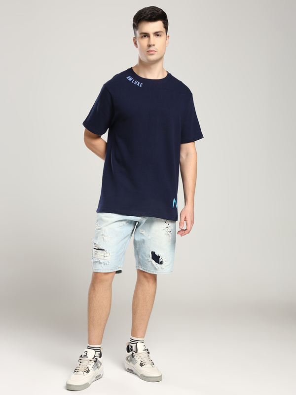 Men’s Navy Blue T-Shirt with Roaring Lion Back Print – Power Meets Style (Relaxed)