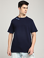 Men’s Navy Blue T-Shirt with Roaring Lion Back Print – Power Meets Style (Relaxed)