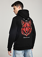 Men’s Black Hoodie with Black Owl Back Print – Mysterious. Bold. Canadian. (Relaxed)