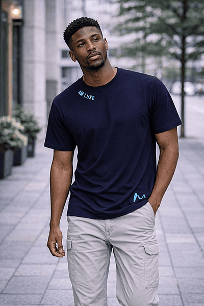 Men’s Navy Blue T-Shirt with Royal Roar Lion Graphic – Fierce. Artistic. Canadian. (Regular)