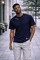 Men’s Navy Blue T-Shirt with Royal Roar Lion Graphic – Fierce. Artistic. Canadian. (Relaxed)