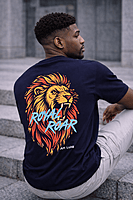 Men’s Navy Blue T-Shirt with Royal Roar Lion Graphic – Fierce. Artistic. Canadian. (Relaxed)