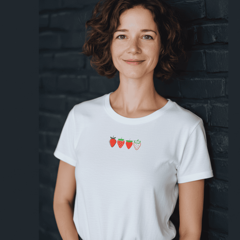 Strawberry Print White Unisex T‑Shirt – Volgania