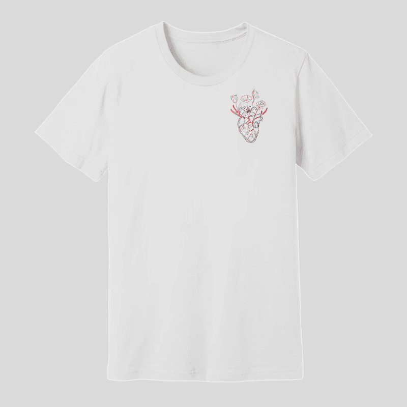 Minimal Heart Line Art White T‑Shirt – Volgania