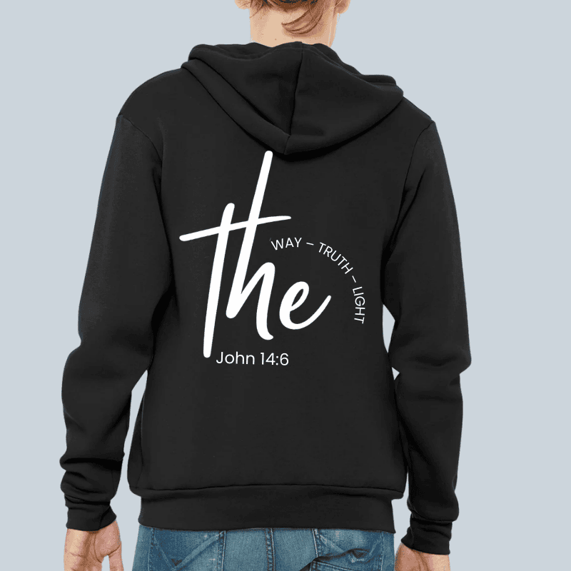 “The Way, Truth, Light” Christian Hoodie – Black Faith-Based Pullover