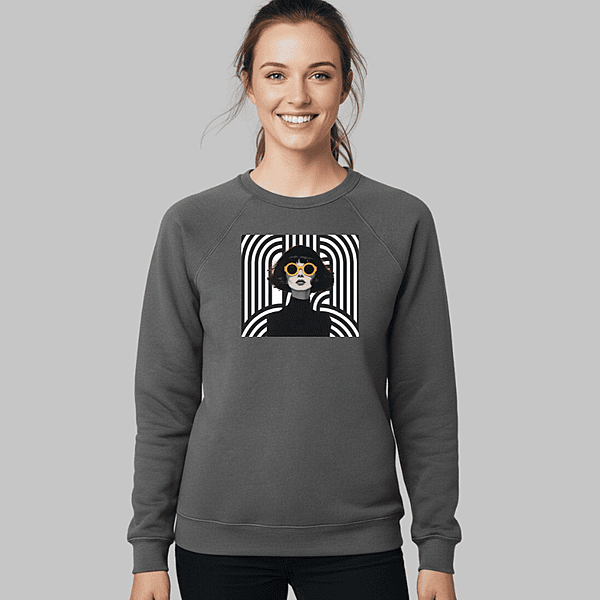 Volgania Unisex Graphic Print Crewneck – Abstract Black & White Art Sweatshirt