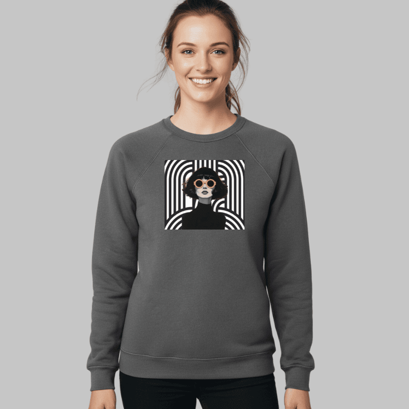Volgania Unisex Graphic Print Crewneck – Abstract Black & White Art Sweatshirt