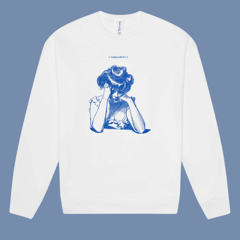 "Imagination" Printed Crewneck Sweatshirt – Artistic Vintage Graphic Fleece
