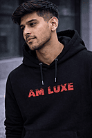 Men’s Black Hoodie – Red Wolf Back Graphic (Relaxed)
