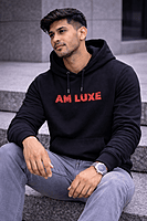 Men’s Black Hoodie – Red Wolf Back Graphic (Relaxed)
