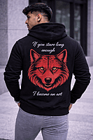 Men’s Black Hoodie – Red Wolf Back Graphic (Relaxed)