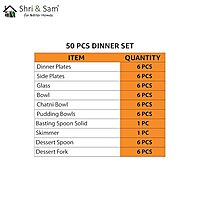 Shri & Sam Stainless Steel Shagun Dinner Set | 50 Pcs Set | Serves 6 People - Solid