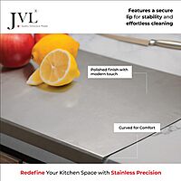 JVL Stainless Steel Countertop Cutting & Chopping Board (42cm*32cm*2cm) Longer & Heavy Duty, Heat-Resistant, Non-Slip, Hygienic for Vegetables, Fruits and Dough