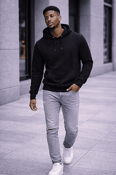 Men’s Plain Black Hoodie – Minimal. Versatile. Canadian. (Regular)