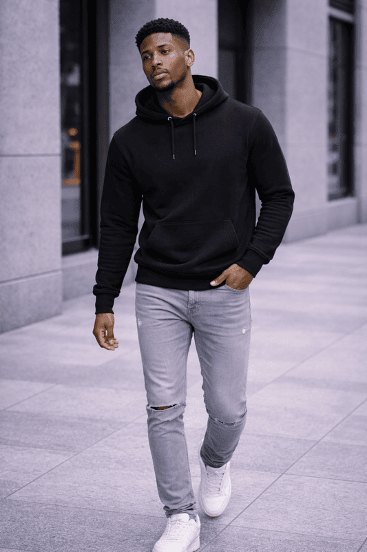 Men’s Plain Black Hoodie – Minimal. Versatile. Canadian. (Regular)