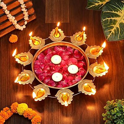 Urli Gold Metal Diya Round And Tealight Holder
