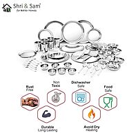 Shri & Sam Stainless Steel Shagun Dinner Set | 50 Pcs Set | Serves 6 People - Solid