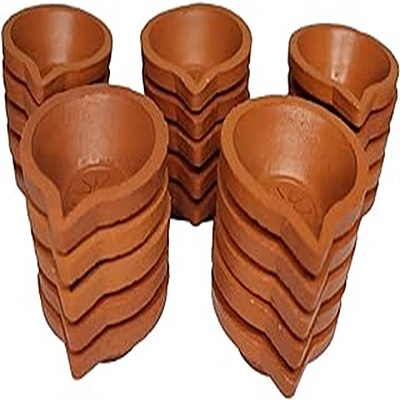 Terracotta Clay Diya for Puja and Festivals | Clay Diya for Karthigai Deepam Pack of : (10)