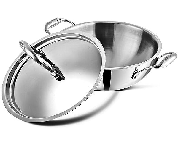 Vinod Platinum Triply Stainless Steel Extra Deep Kadai with Lid - 3.7 L Vinod Platinum Triply Stainless Steel Extra Deep Kadai with Lid - 3.7 L