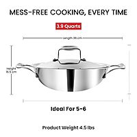 Vinod Platinum Triply Stainless Steel Extra Deep Kadai with Lid - 3.7 L Vinod Platinum Triply Stainless Steel Extra Deep Kadai with Lid - 3.7 L