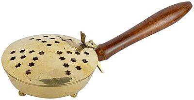 Brass Sambrani Holder wooden handle