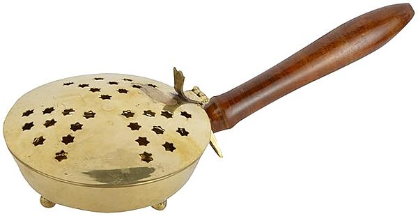 Brass Sambrani Holder wooden handle