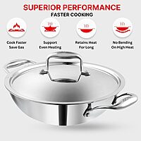 Vinod Platinum Triply Stainless Steel Extra Deep Kadai with Lid - 3.7 L Vinod Platinum Triply Stainless Steel Extra Deep Kadai with Lid - 3.7 L