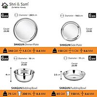 Shri & Sam Stainless Steel Shagun Dinner Set | 50 Pcs Set | Serves 6 People - Solid